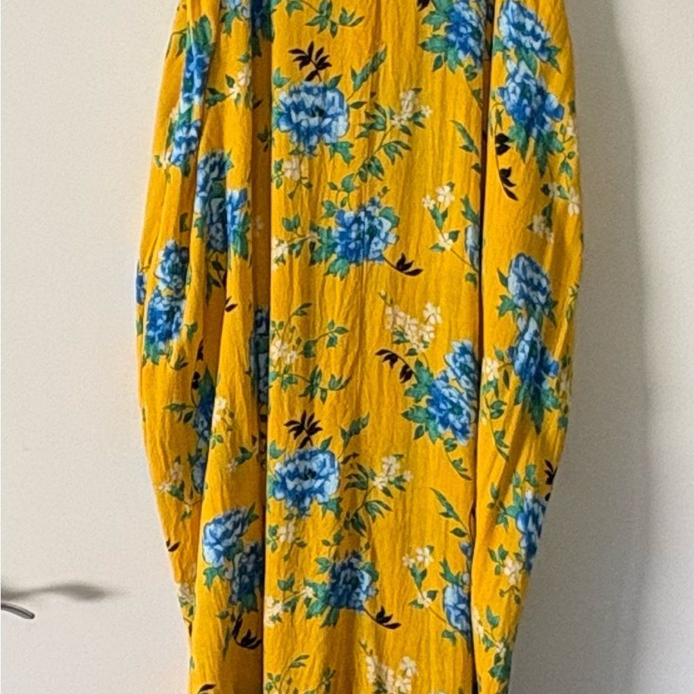 Love Stitch Floral Maxi Dress S M Yellow Gauze Boho Tiered Pocket Vacation Cami - Picture 4 of 10